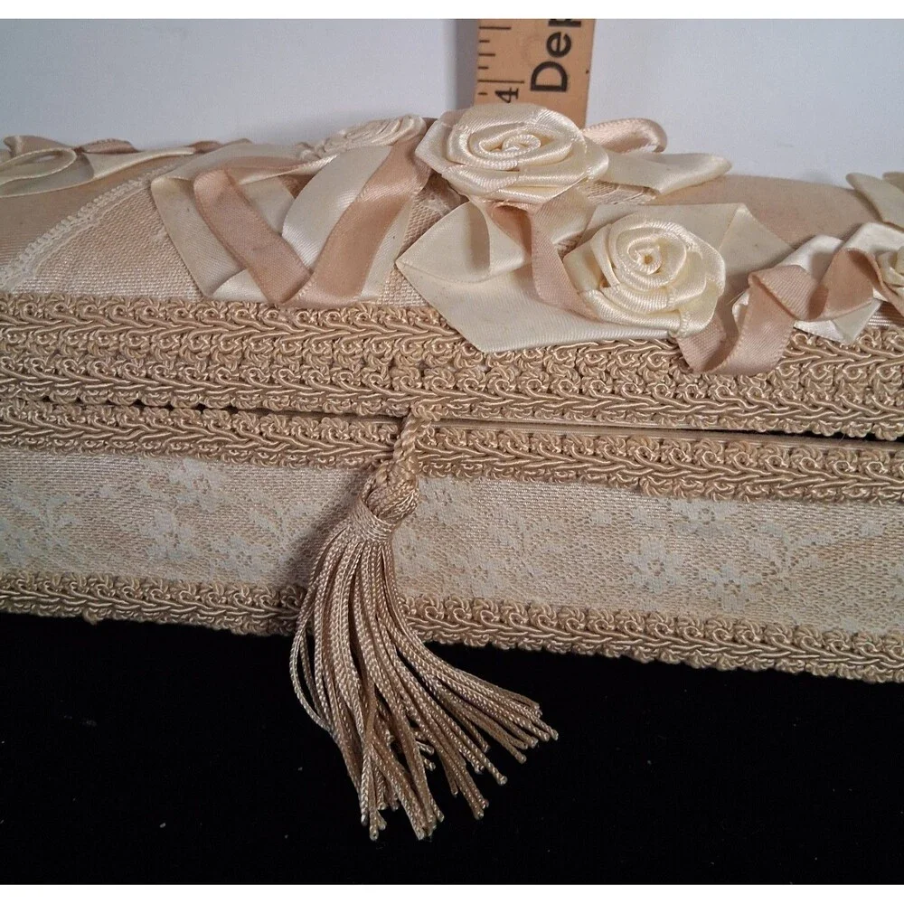 Lace Jewelry Box Silk Floral Lid Trinket Case
